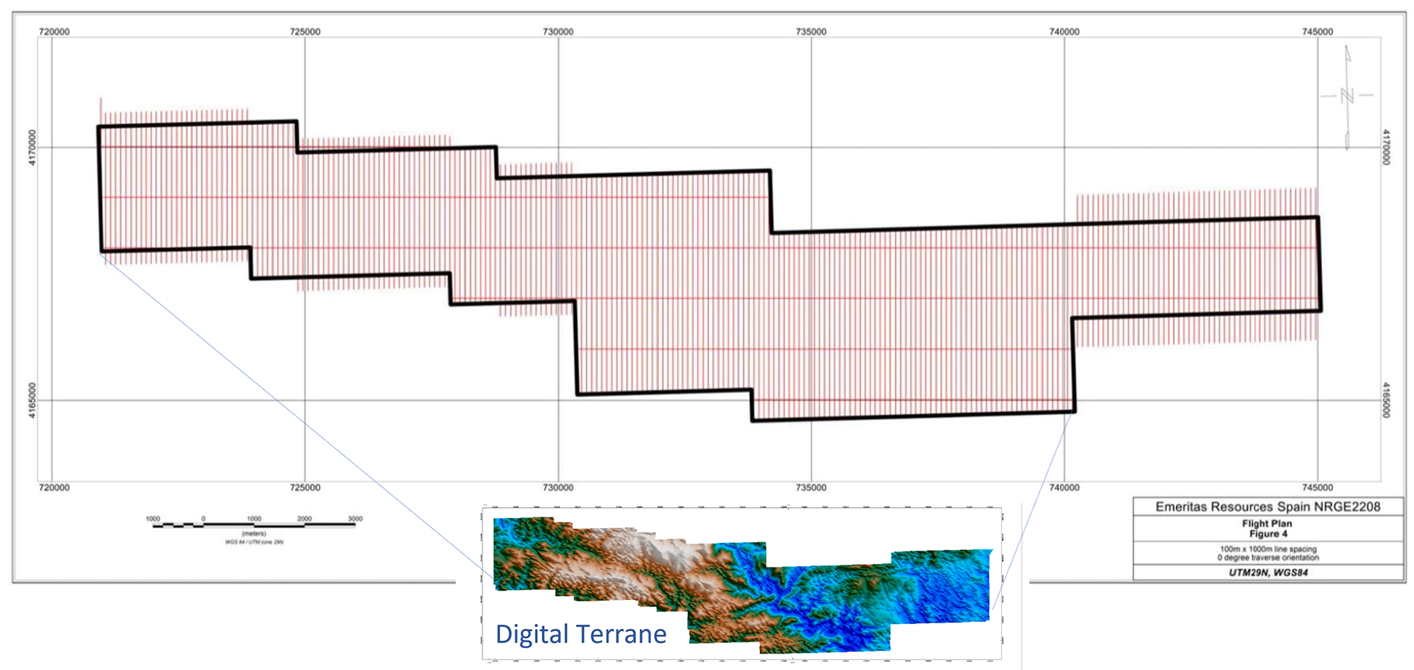 HTDEM Survey on the Nuevo Tintillo property, 100-spacing lines. Digital Terrane