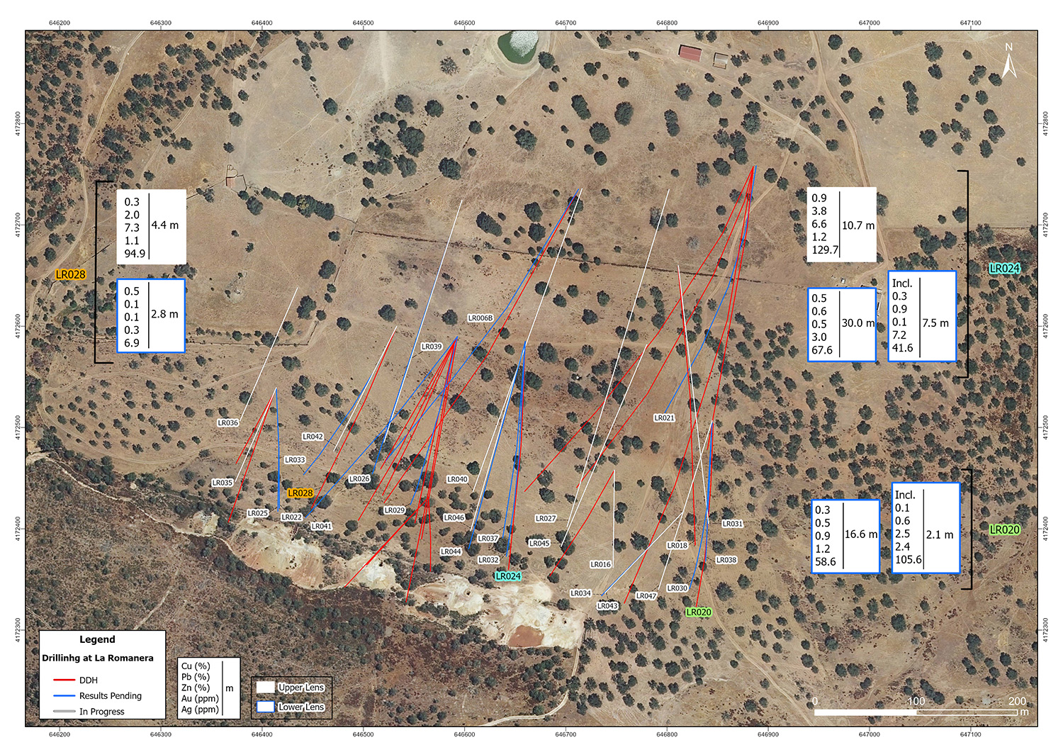 Location map for drill holes LR018, LR020, LR024 and LR028.
