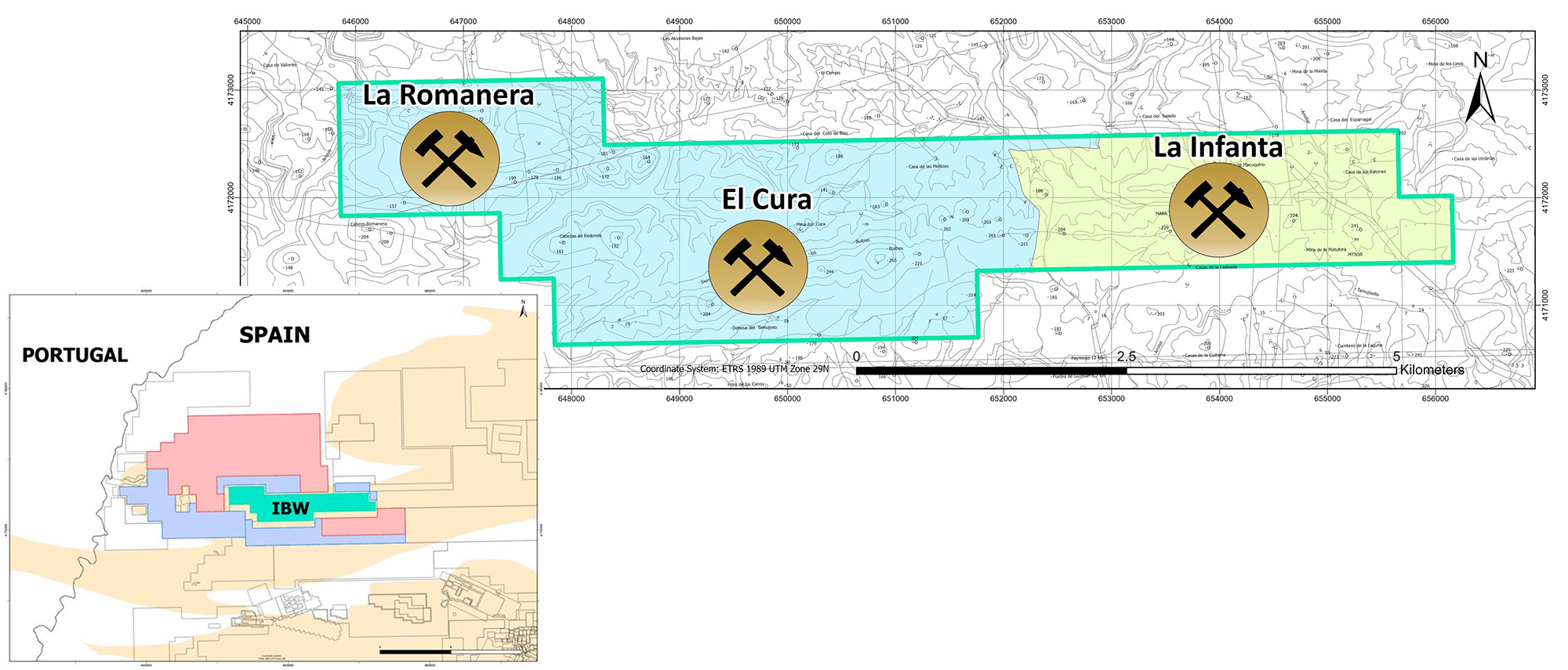 IBW property and locations of La Romanera, El Cura and La Infanta deposits.